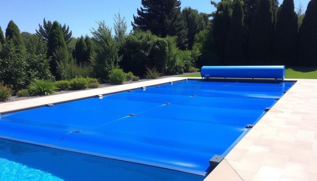 Solar pool cover on an inground pool