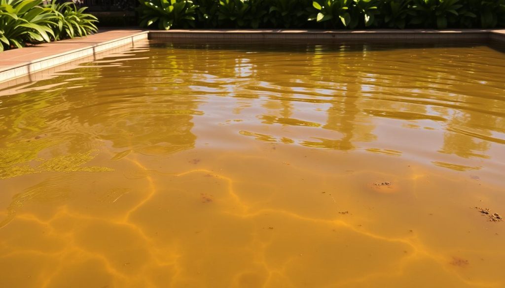 brown pool water caused by iron and other metals