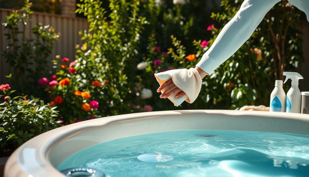 cleaning hot tub shell