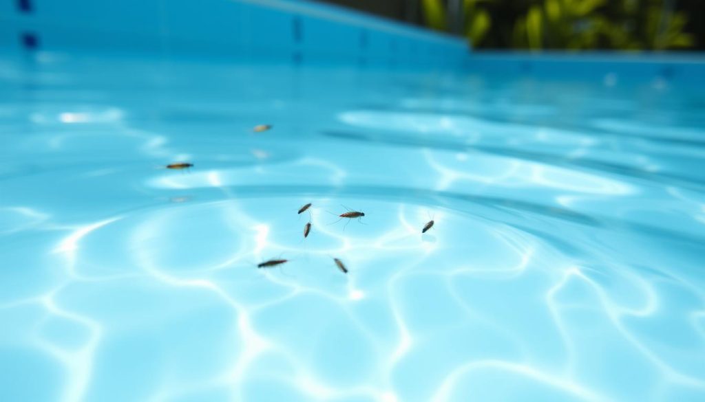 mosquito larvae in pool water