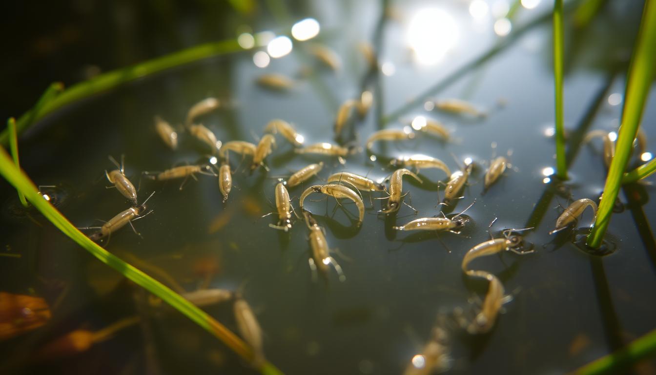 mosquito larvae in standing water