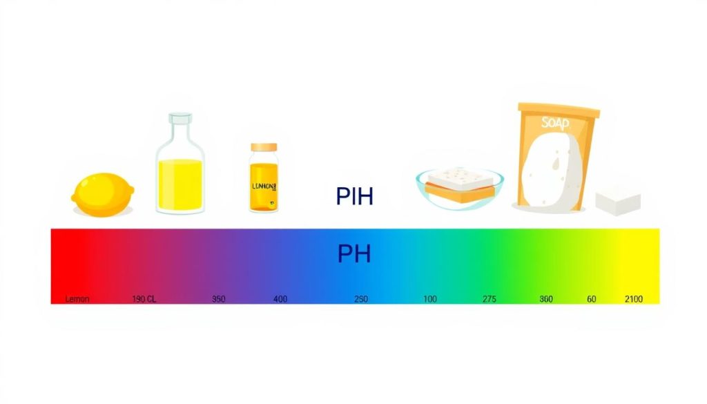 pH scale showing acidic and basic substances