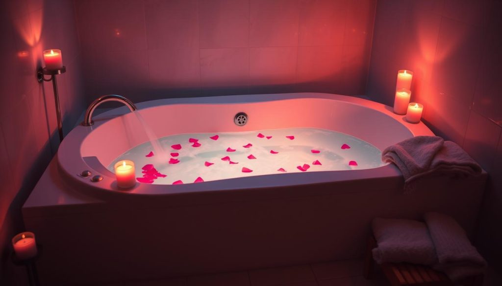 romantic jacuzzi bath with mood lighting