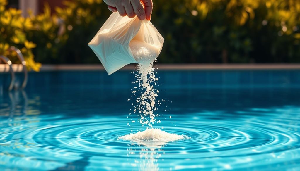 Salz im Pool verteilen